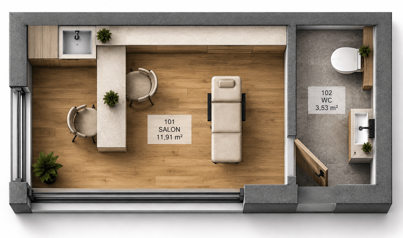 Půdorys Beauty salon — Basic · 20,4 m²