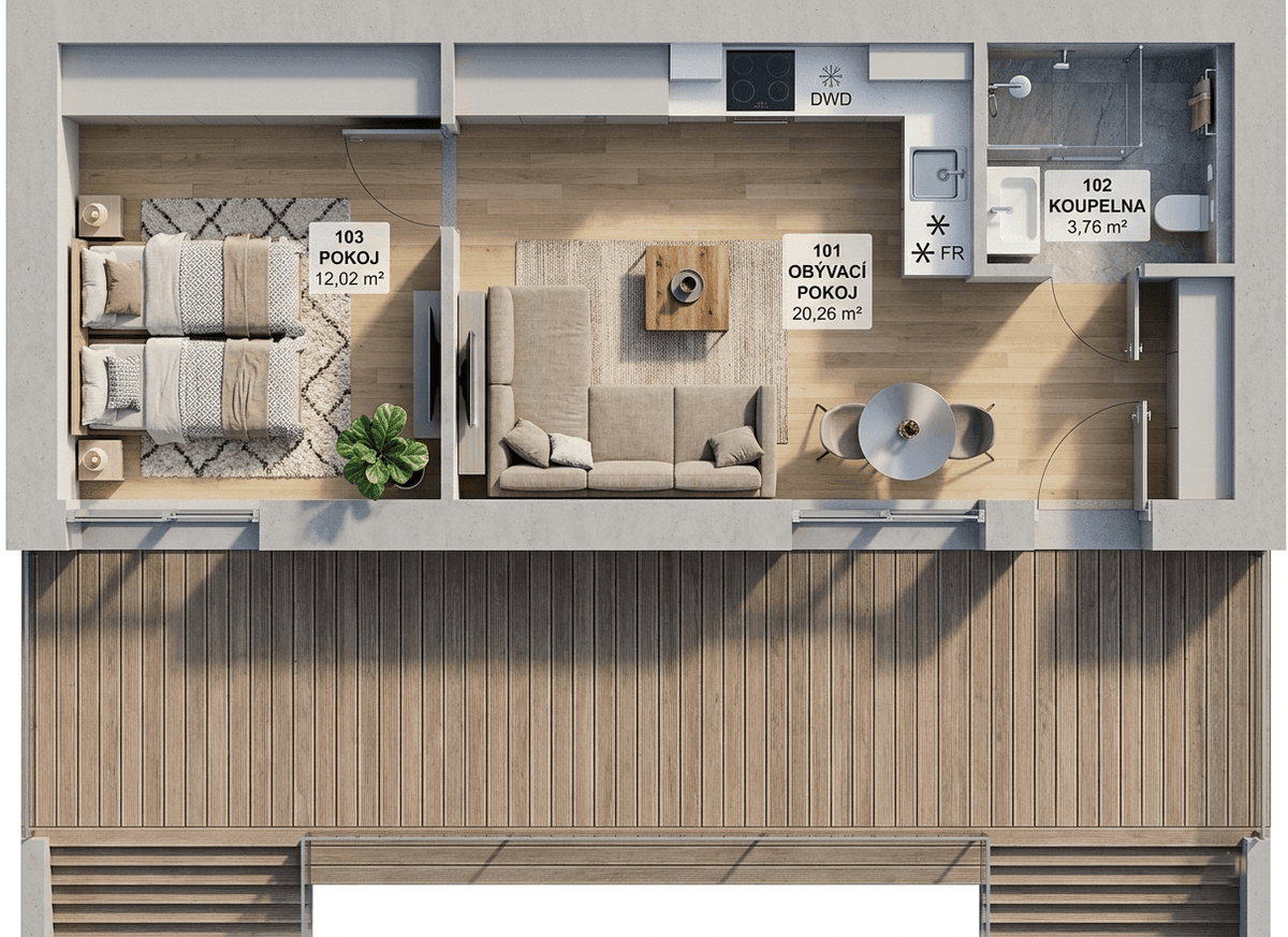 Půdorys Living — Signature · 48,8 m²