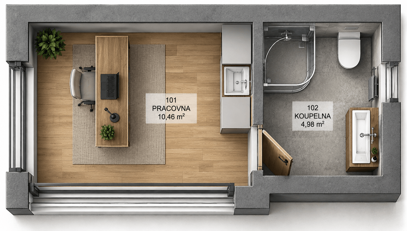Půdorys Office — Premium a Signature · 20,4 m²